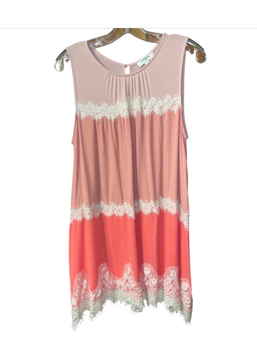 Umgee Boho Lace Tunic Top / Mini Dress Large Pink Coral EUC